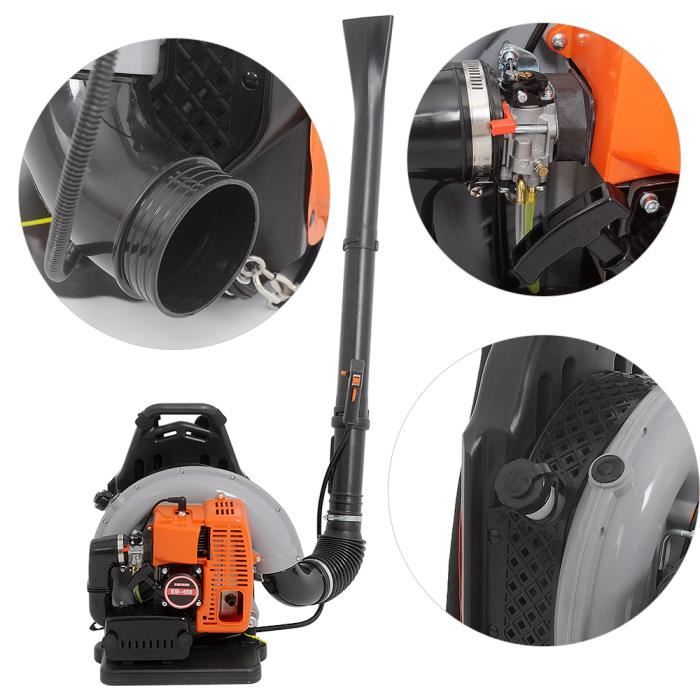 Souffleur Thermique à Dos 65cc - 3.6 CV - Débit Air 665 CFM - Réservoir 1.7L - Pour Feuilles, Gravier, Neige - Buse Orientable