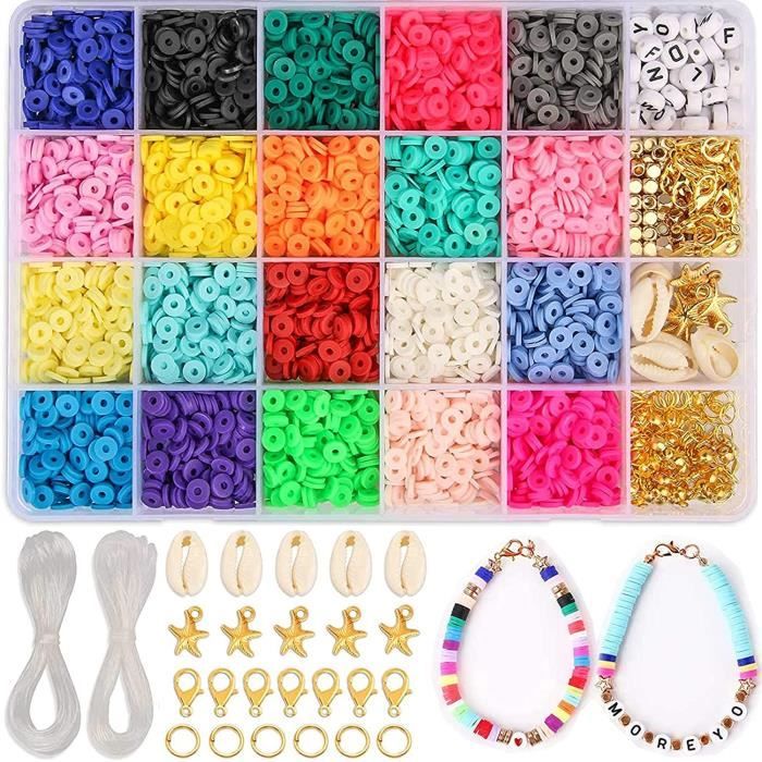 4852Pièce Perles pour Bijoux Bricolage Bracelet Coloré,Perles Heishi pour  Bijoux Fabrication de Bracelet Loisirs Créatif Kit,Collier Boucles