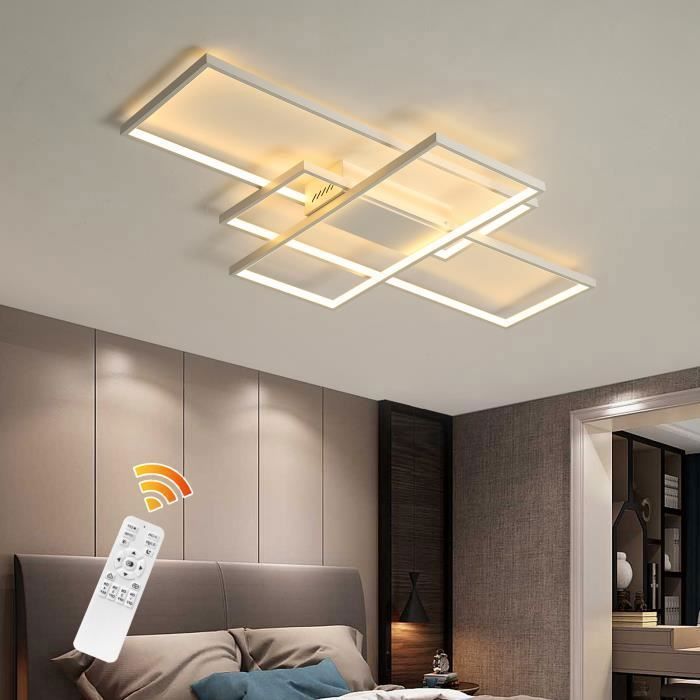 Ganeed PlafonnierDimmable LED Moderne 50W 3-Couche Plafonnier Carré Acrylique (Blanc)Aluminium(90 * 50 * 8cm)3000-6000K