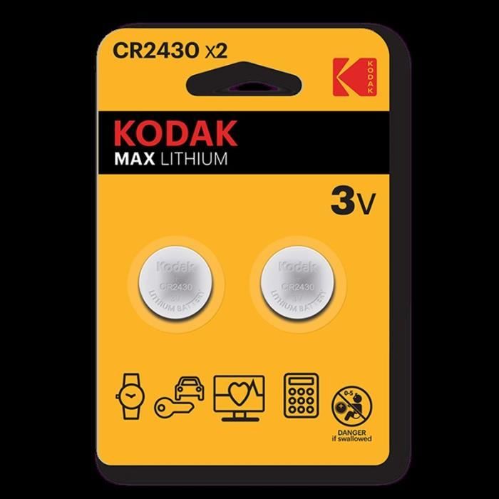 Pile bouton lithium 3.0V CR2430 Kodak pour moto montre électronique auto