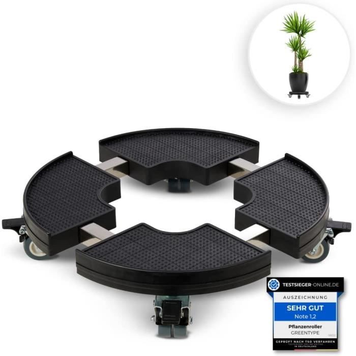 Support à Roulettes Pour Pots De Fleurs 40x40cm - Métal, Roues 360°, Intérieur/extérieur, Blanc/noir/vert