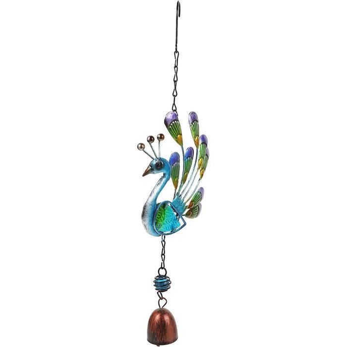 Carillon éolien Paon - Alliage Fer Et Verre - 37cm - Décoration Jardin - Son Cristallin