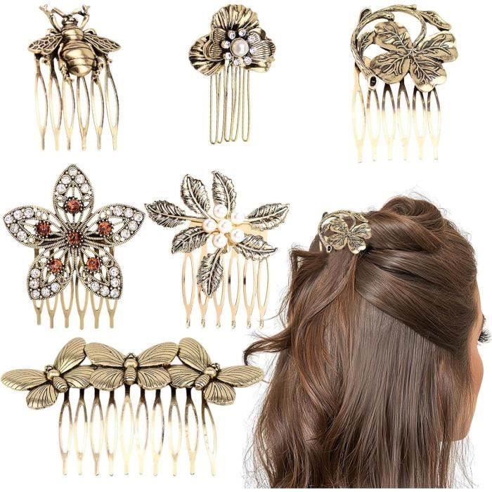 Lot De 4 Peignes Latéraux Français Motif Léopard | Pour Chignon, Mariée, Soirée | Dents Antidérapantes | Taille 5,3 X 5 Cm - 5