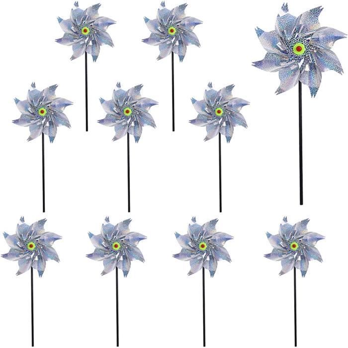 10 Moulins à Vent Réfléchissants Anti-oiseaux – Pour Jardin, Terrasse, Potager – Répulsif écologique