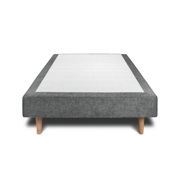Sommier Tapissier Tissu Gris anthracite 80x200 H35cm Sommeil de plomb - Sommier en bois massif avec Pieds bois cones 15 cm