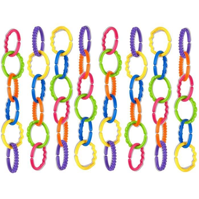 chaîne de poussette pour enfant (48 pièces) - chaîne de jeu pour bébés,  chaîne d´activitée pour poussette, jouet pour poussette beb