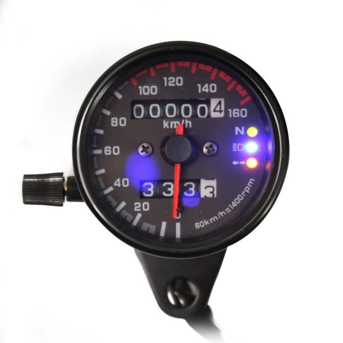 Kit Compteur Kilométrique Moto LED - Double Odomètre, Rétroéclairage Bleu, 12V, Pour Café Racer, Motos Rétro