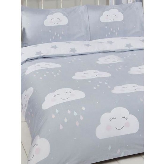Housse de couette - PriceRightHome - Double plaisir de nuages - Gris et blanc - Synthétique