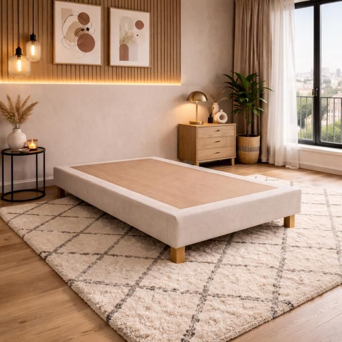Sommier tapissier 140x200 beige Gamme Prestige Hôtel bois massif + pieds offerts