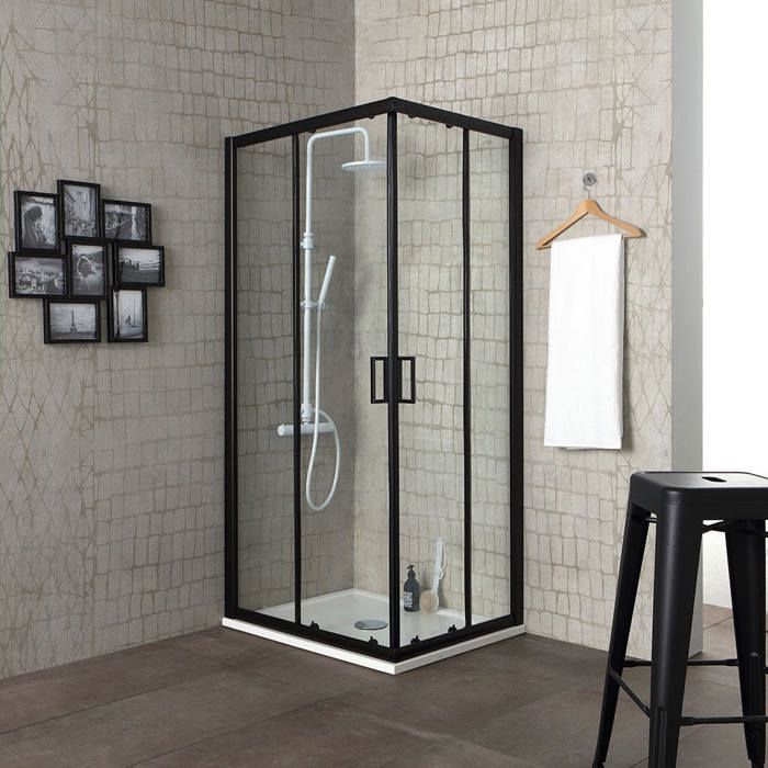 DOUCHE ANGLE CARRÉ AVEC PROFIL NOIR OPAQUE 80X80X190 CM CITY