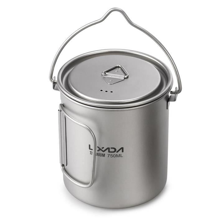 vaisselle camping,pot d'extérieur en titane de 420ml,tasse d'eau avec couvercle,poignée pliable,spork pliant pour- type 750ml pot
