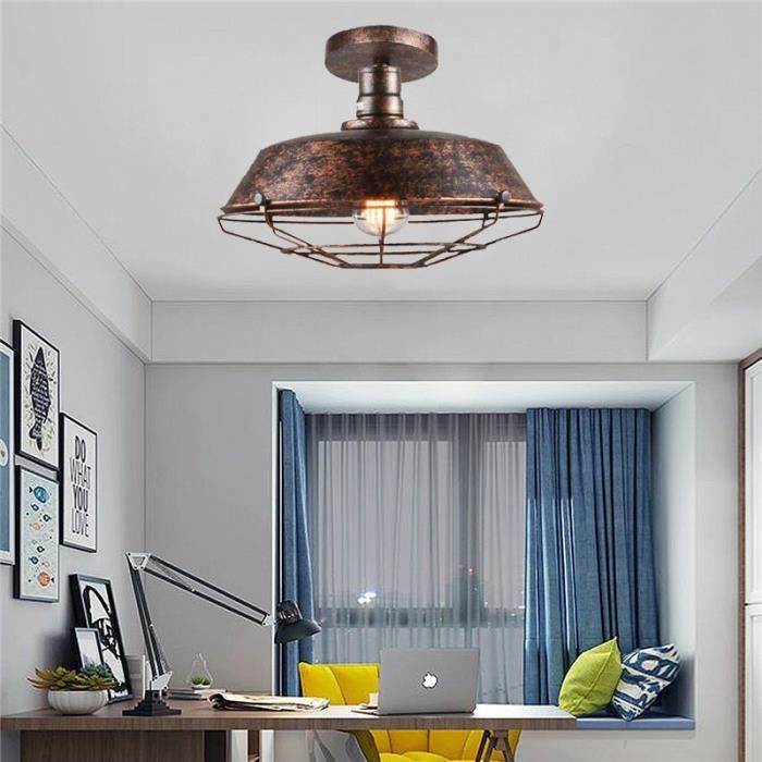 U-DO Vintage Lampe de Plafonde en Métal Rouille 26cm Plafonnier Industriel design Créatif pour Cuisine Salon Bar