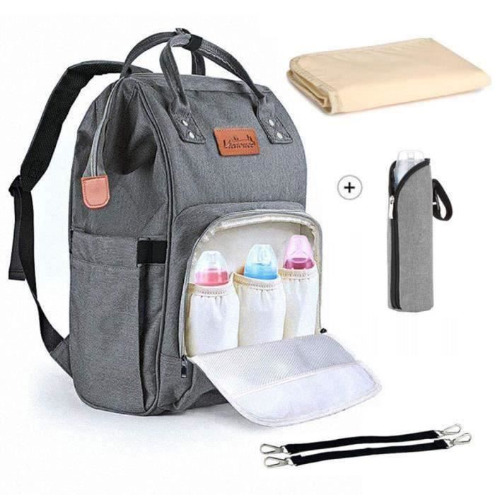 FUNTLEND Sac à Dos à Langer Pour Bébé Sac de Voyage, Imperméable Oxford Grande Capacité avec matelas à langer Poignées -Gris