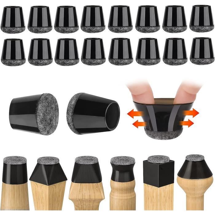 32 pièces Protection Pied de Chaise 14-20mm Chaise Casquettes Pieds de Chaise Protecteur pour Jambes de Meubles Rondes Carré Noir
