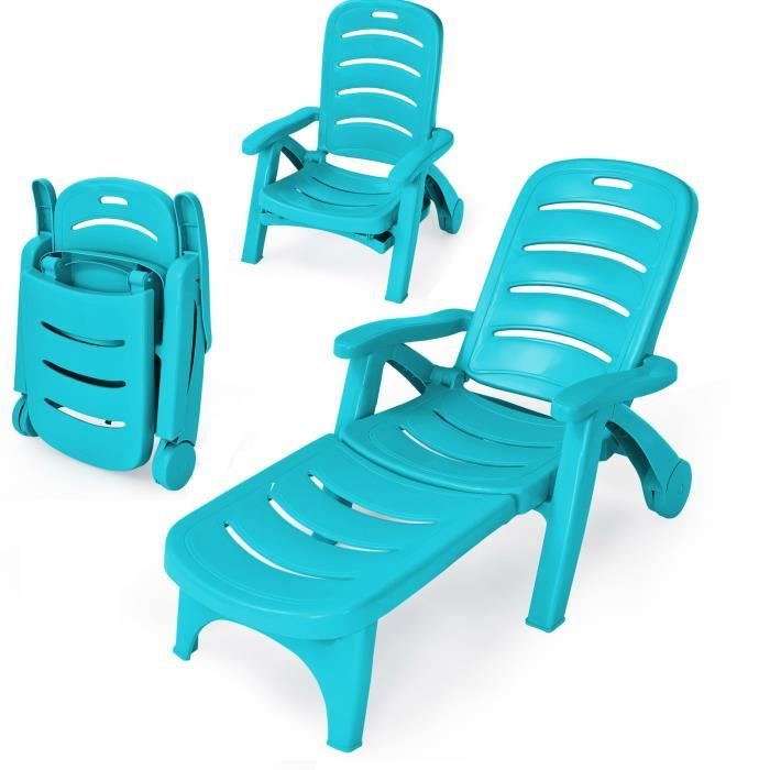 costway chaise longue pliable dossier inclinable à 5 position avec roues intégrées, pour terrasse, jardin, piscine, 150kg, turquoise