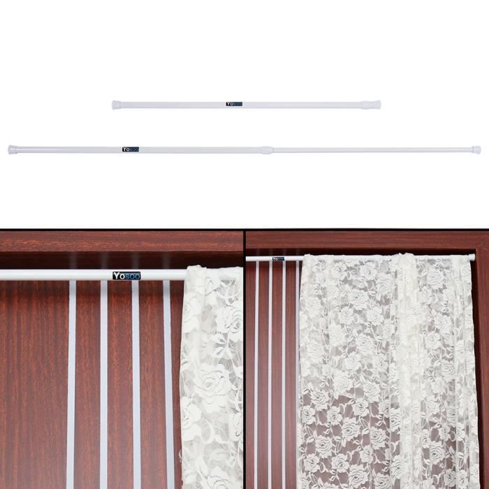 Tringle à Rideau Télescopique Extensible Sans Perçage - Métal Blanc, Longueur Réglable 30-110 Cm, Pour Salle De Bain, Fenêtre, Armoire - 8