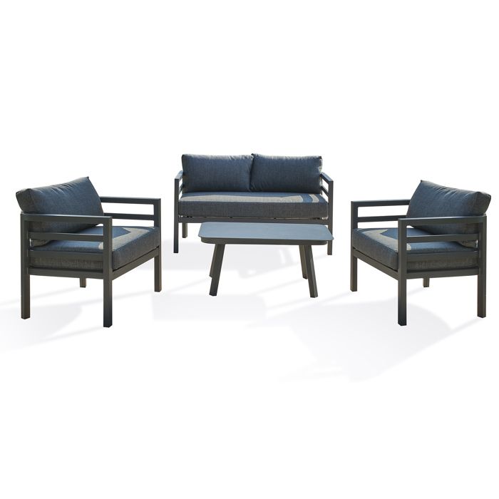 Salon de jardin 4 places en aluminium - Gris anthracite - LISBONNE Salon de jardin 4 places en aluminium - Gris anthracite - LISBONNE