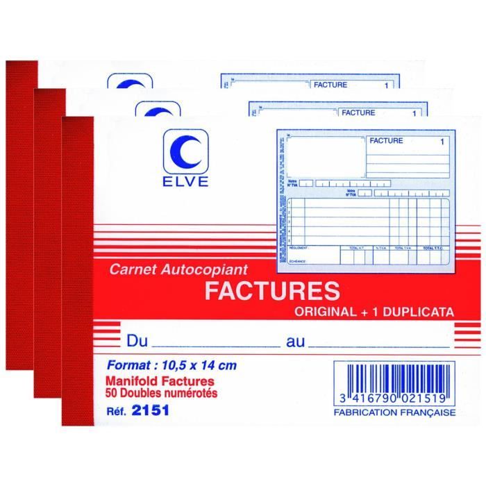 Bloc Maître D'Hôtel ELVE - Lot De 10 - 150x85mm - 50 Feuillets Dupli Numérotés | Pour Restaurants, Cafés