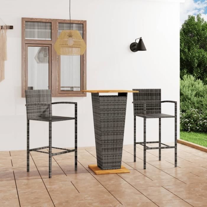 Set Bar De Jardin 3 Pièces VidaXL – Table + 2 Tabourets, Bois Acacia Massif, Toit Intégré, Pour Terrasse Et Jardin