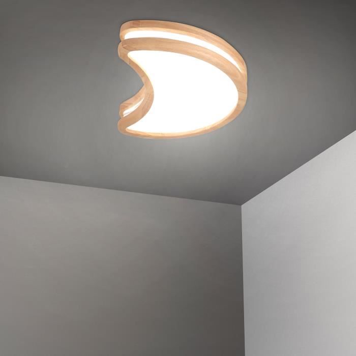 MOGOD Plafonnier LED Rond - Lampe de Plafond Moderne en Bois Forme de Lune Lumière Blanche 6000K pour Chambre Salon