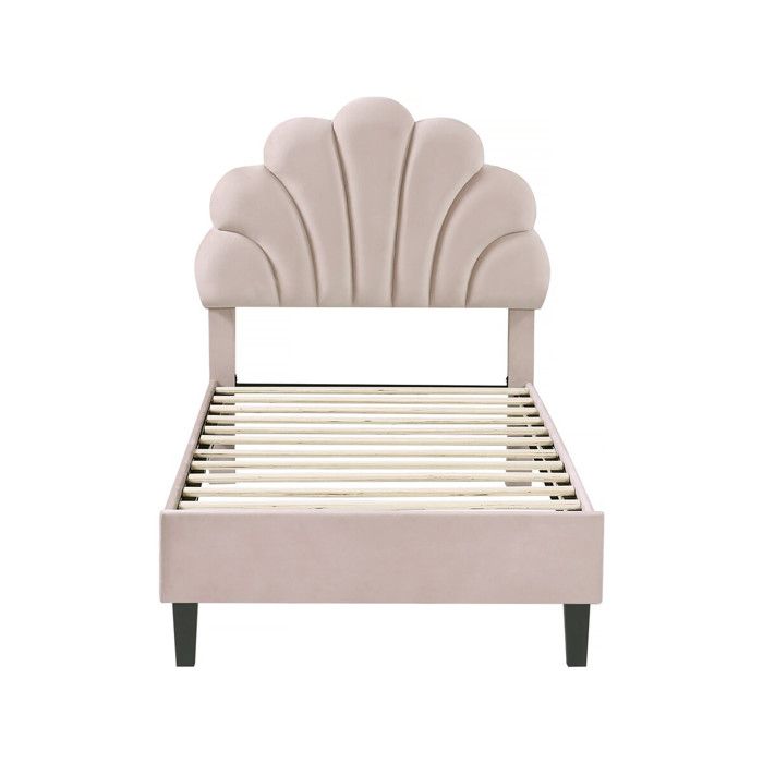 Lit coquillage en velours Manon - 90 x 190 cm - Beige