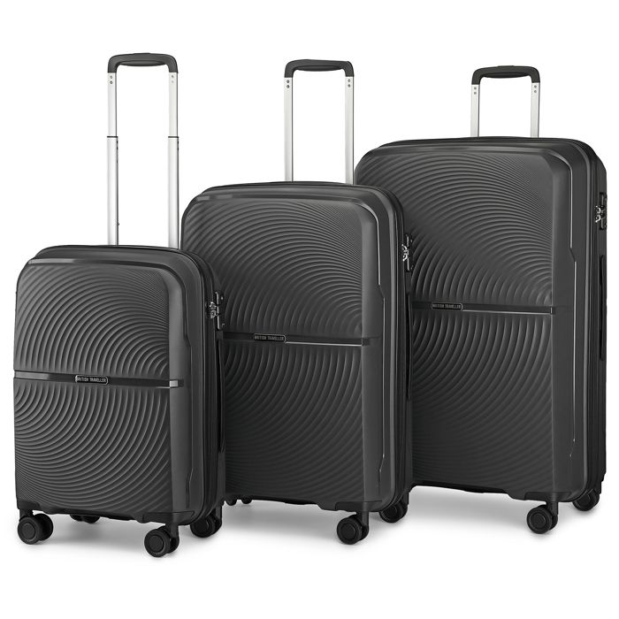 Kono Set de 3 Valise 55-67-76cm Valise de Voyage Rigide en Polypropylène Légere à 4 roulettes avec Serrure TSA Noir
