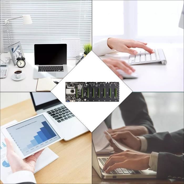 Niniang Carte MèRe MinièRe S37 BTC avec CPU + 128G SSD + 4 GB de MéMoire RAM DDR3 8XPCIE 16X Port RJ45 RéSeau Gigabit pour Mineur BTC