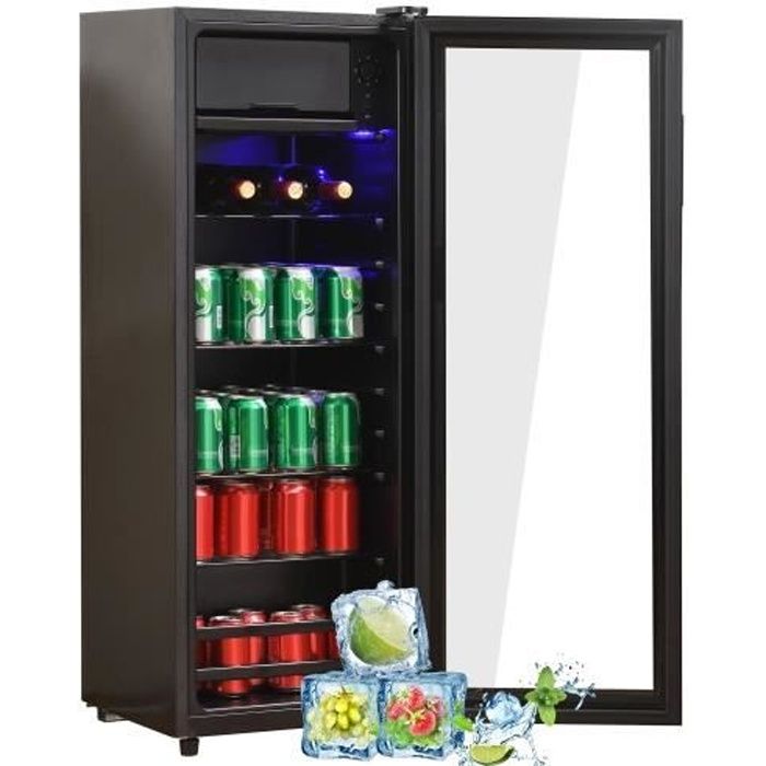 MERAX Réfrigérateur 128 L, congélateur 8 L + réfrigérateur 120 L, étagères réglables, L40xP41xH109cm, Noir
