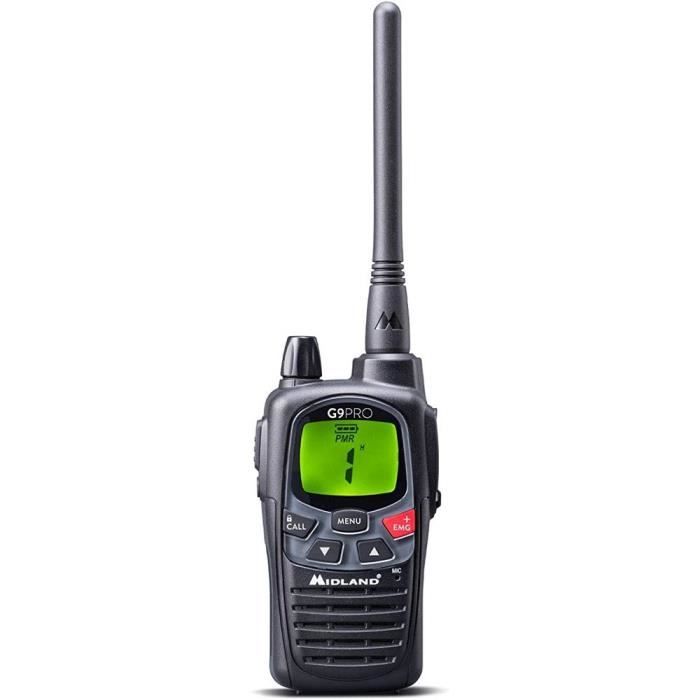 Midland G9 PRO Radio Talkie Walkie Étanche, IPX4 pour Extérieur, 32 Canaux PMR446 - 1 Émetteur-Récepteur, Piles AA 1800 mAh