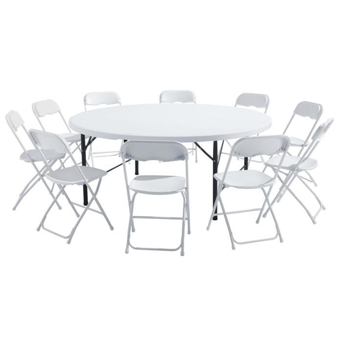 Ensemble table ronde pliante et 10 chaises pliantes - MOB EVENT PRO - Urbain - Blanc et noir