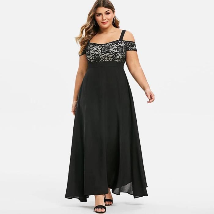 Robe Longue Dentelle Grande Taille Femme - Épaules Dénudées, Florale Vintage Boho Chic, Robe Soirée Maxi Camisole
