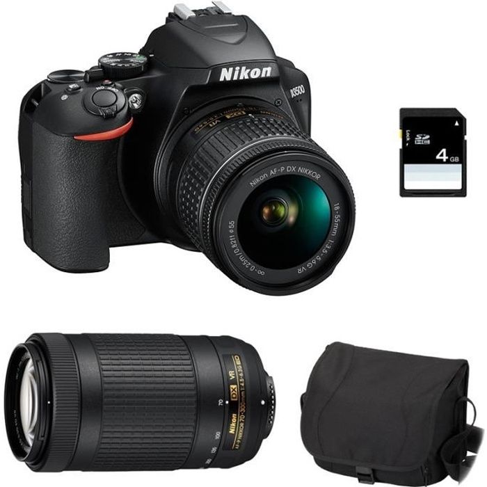 NIKON D3500 + AF-P DX 18-55mm 3.5-5.6G VR + AF-P DX NIKKOR 70-300mm  f/4.5-6.3G ED VR GARANTI 3 ans + Sac + SD 4Go - Cdiscount Appareil Photo