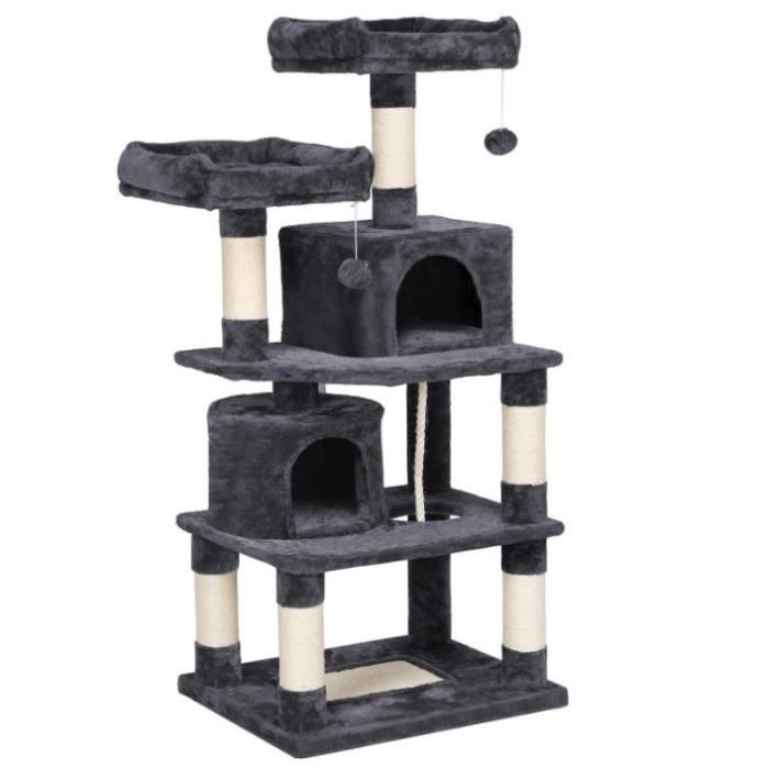 Meilleurs prix pour Arbre à Chat - OHMG - Gris Foncé - Griffoir - 2 Niche - 2 Perchoirs - 2 Boules de Peluche