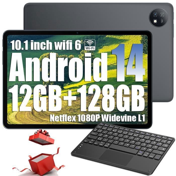 Oscal Pad 7 Tablette Tactile 10.1 HD Android 14 RAM 12 Go ROM 128 Go-SD 1 To 6600mAh 8MP+13MP Widevine L1 Gris Avec Clavier K1