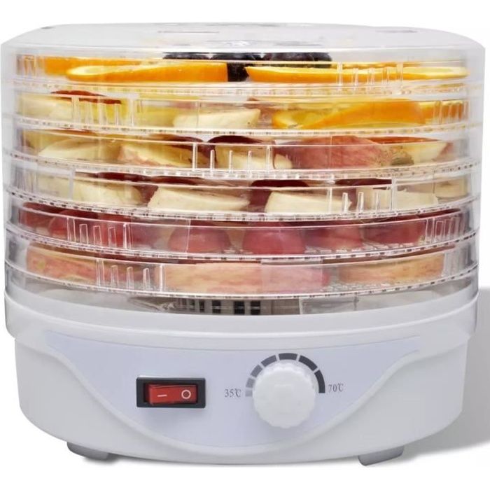 Déshydrateur avec 6 Plateaux empilables (Rond 24,5 x 25,5 cm)Machine à Fruits Séchés Déshydrateur Alimentaire Fruits et Légumes