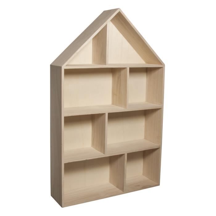 Étagère murale bois forme maison RAYHER 30×50×8 cm – 8 compartiments FSC fixation métal Étagère murale bois forme maison RAYHER 30×50×8 cm – 8 compartiments FSC fixation métal