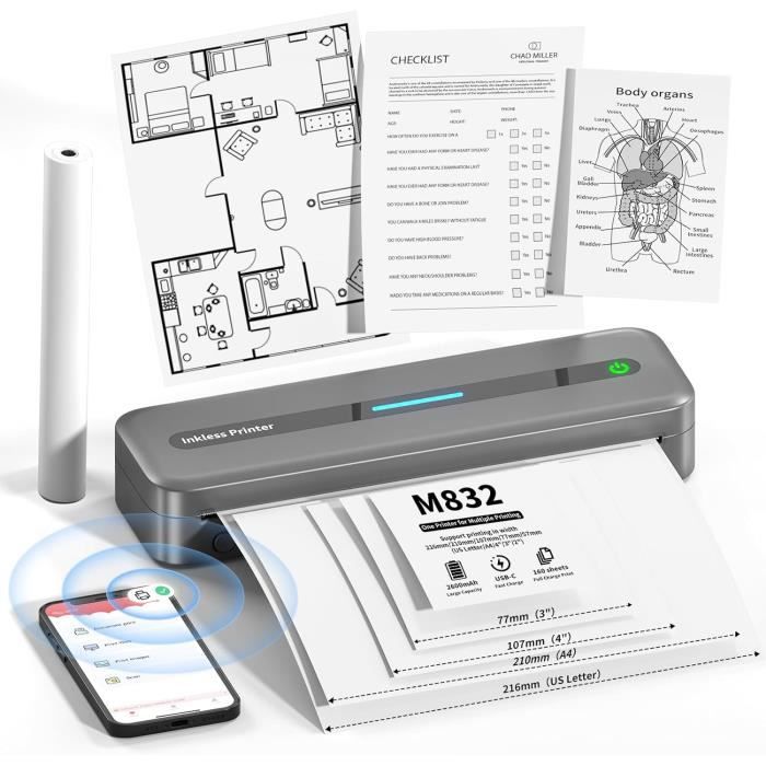Imprimante Thermique Portable Itari M832 - Sans Encre, Bluetooth, Pour IPhone/Android