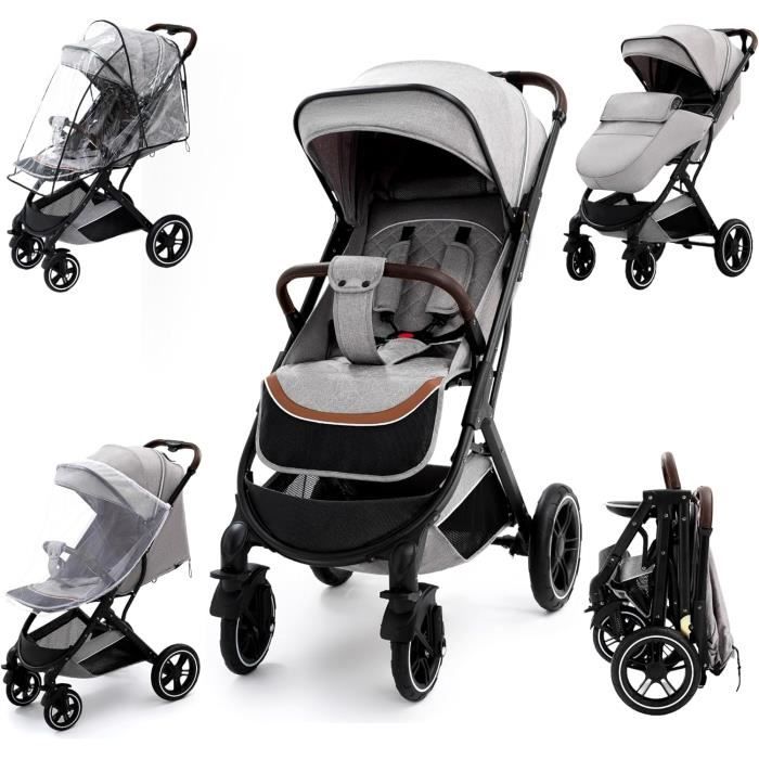 Poussette Canne Pliage Une Main 0-22kg - Léger Avec Capote, Moustiquaire Et Raincover (Noir)