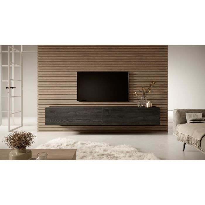 Meuble TV - SELSEY - Bisira - Frêne noir - 200 cm - Finition mate