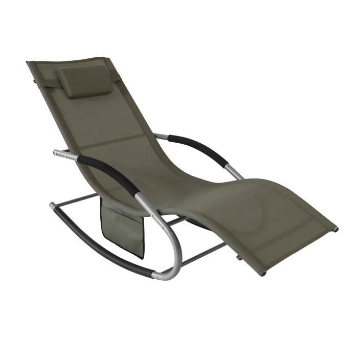 sobuy ogs28-br bain de soleil chaise longue fauteuil à bascule avec appui-tête et pochette latérale