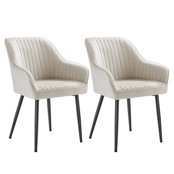 Chaise de Salle à Manger - SONGMICS - Lot de 2 - Velours Blanc - Accoudoirs Chaise de Salle à Manger - SONGMICS - Lot de 2 - Velours Blanc - Accoudoirs