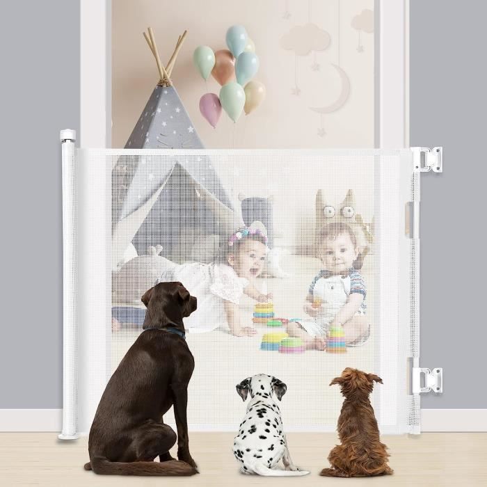 Barrière de Sécurité pour Bébés et Chiens Rétractable en Textile 0-137cm  Gris