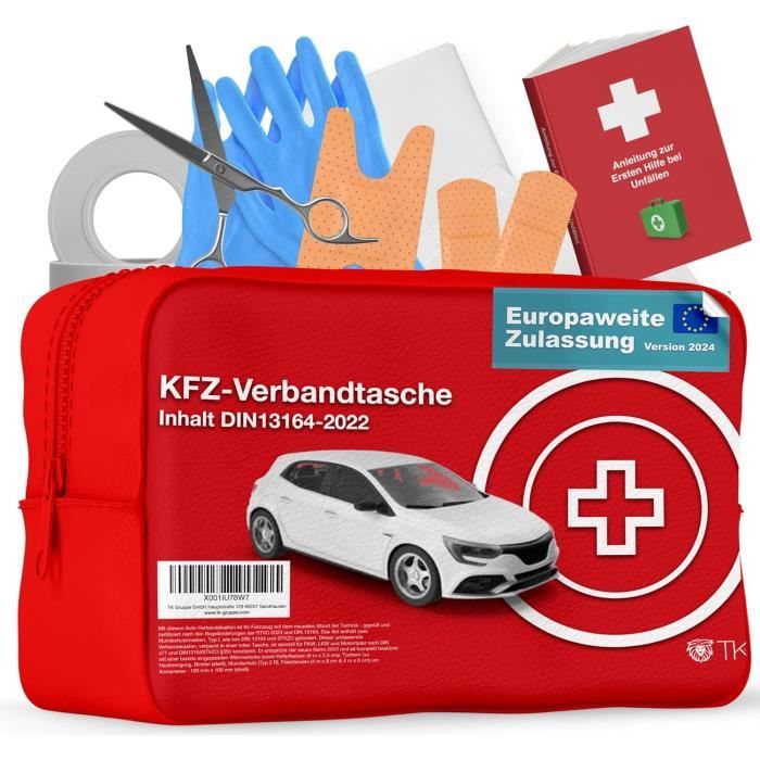 Trousse De Premiers Secours Voiture - Norme 2022 DIN 13164, Inclut 2 Masques - Certifiée TÜV
