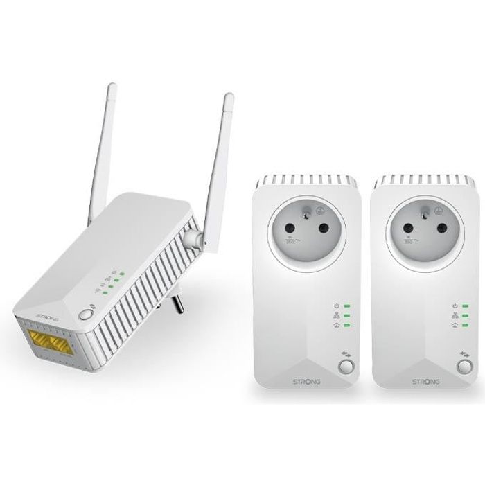 Pack triple incluant 2 adaptateurs CPL 600 Mbit-s + 1 adaptateur CPL Wi-Fi 600 Mbit-s