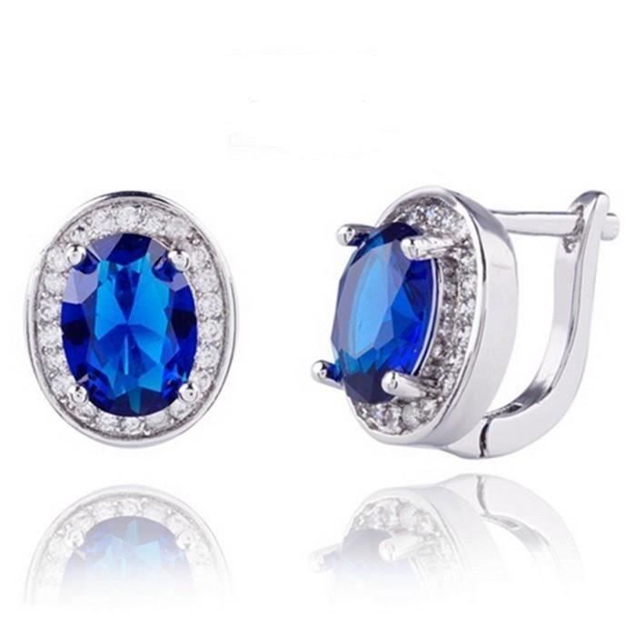 boucles d'oreille dormeuses cristal autrichien bleu plaqué or blanc 750