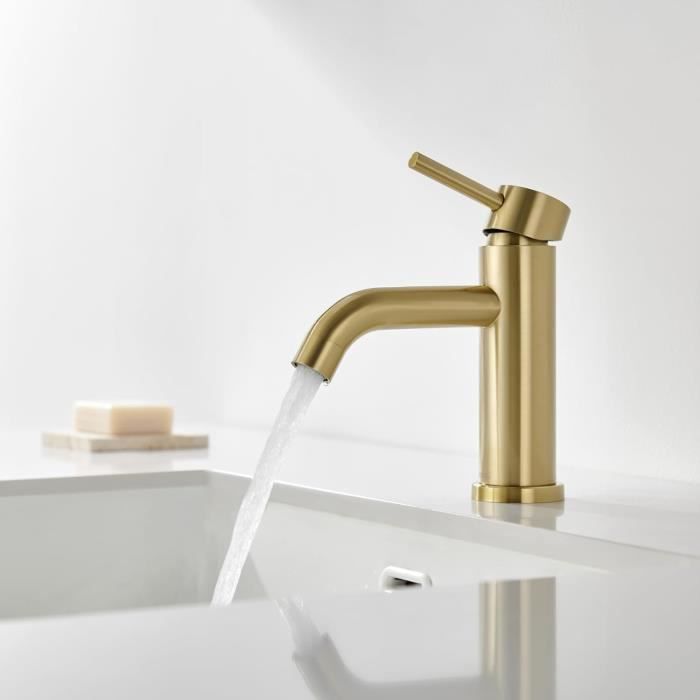 Robinet De Lavabo Or Brossé – Mitigeur Monocommande Pour Salle De Bain, En Laiton, Installation 1 Trou (économiseur D’eau) - 4