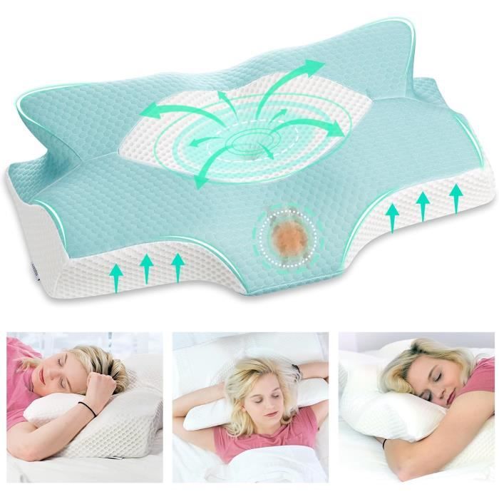 Teemour Oreiller Ergonomique Cervical à Mémoire De Forme, Design 2 En 1 Oreiller, Coussin Cervicales Support