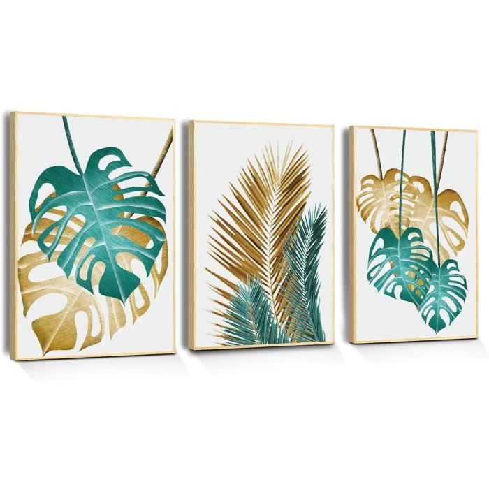 Tableau Toile Abstrait Vert Soleil & Feuilles – Décoration Murale Moderne Salon Chambre Bureau