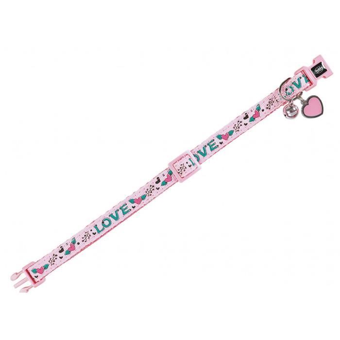 Collier chat LOVE rose. 20-30cm x 10mm.-Vadigran 3,000000 Rose