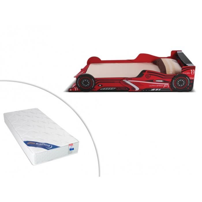 Lit voiture FORMULE 1 - 90x190cm - MDF rouge - LEDs   matelas ZEUS ...